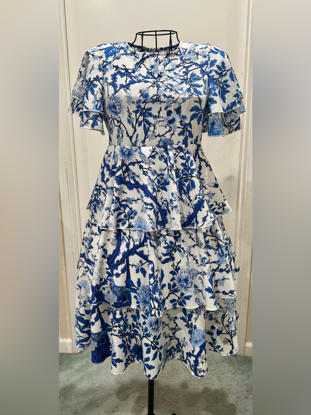 SHEIN Blue Floral Tiered Midi Dress